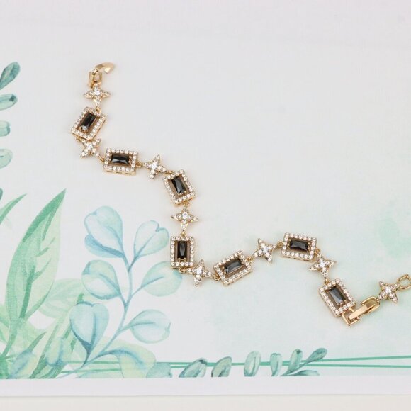 Elegant Rose Gold Plated Bracelet with Black Stones and Star Accents, XPBL0694 - Picture 2 of 11